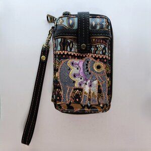 Colourful Embroidery Style Elephant Phone & Id Wallet Wristlet